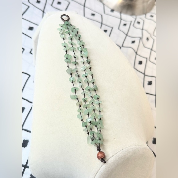 Green Aventurine Chip Necklace Knotted Cord Multi Strand Boho Natural Stone - Picture 4 of 7